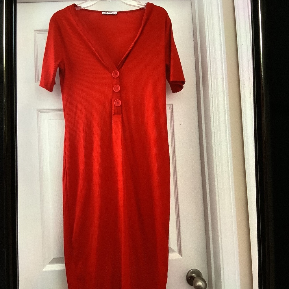 Zara red ribbed dress L